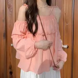 여성 프릴 디테일 오프숄더 캉캉 끈 나시 블라우스