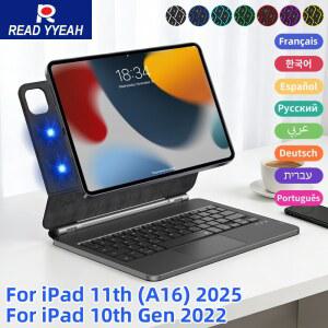 READYYEAH 무선 블루투스 매직 키보드 아이패드 11세대 10세대 아이패드 a16 케이스 11 태블릿 키보드 스마트 마그네틱 북 커버 폴리오