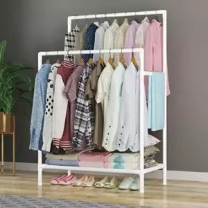 고품질 행거 옷걸이 2단 튼튼한 헹거 옷수납 드레스룸 스탠드 조립식 시스템행거 옷걸이행거 WFIPAS9