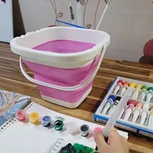 고품질 대용량 접이식 미술물통 사각 미술물통 물감물통 수채화물통 접이식물통 자바라물통 WFIQG2C
