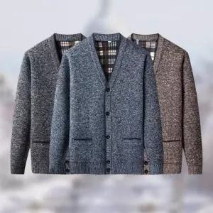 니트 겨울 아우터 남성 두꺼운 오버핏 가디건 브이넥 방한