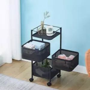 회전 물건정리 철제 블랙 EAS 3단 트롤리 이동식선반