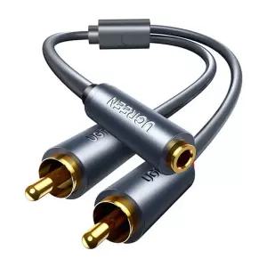 유그린 3.5스테레오(암) to 2RCA(수) 변환 케이블 1m U-10588 ST 3.5mm AUX RCA2선 Hi-Fi 금도금