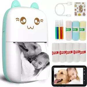 미니 프린터 휴대용 잉크 없는 스티커 8롤 종이 블루투스 무선 열 iOS + Android와 호환되어 저널 메모