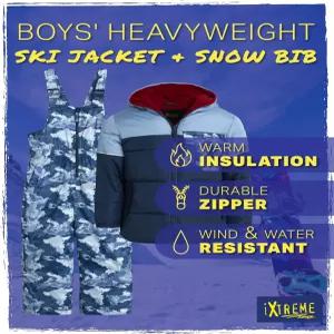 iXtreme 소년 스노우수트 세트 - 폴라 플리스 안감 내후성 단열 스키 재킷 및 남아용 스노우 빕스 오버롤