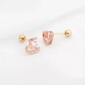 14K 큐빅 하트 로즈골드 금 피어싱