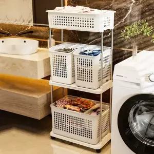 빨래바구니 선반 햄퍼 라탄 다용도 빨래통 패브릭 3단 빨래 바구니