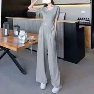 여성 여름용 반팔 밴딩팬츠 캐주얼 투피스 데일리룩