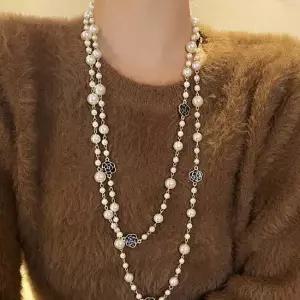 패션 길이조절 장미 목걸이 롱 레이어드 긴 이중 진주