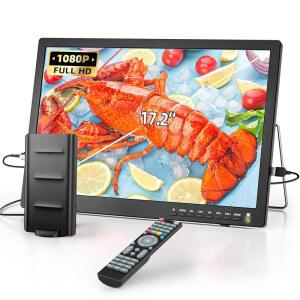 NORTHING 17.2인치 1080P 휴대용 TV, 7000mAH 내장 파워 플랫 스크린 안테나 /USB /HDMI /AV 입력, 캠핑 침실 주방 RV 파티오 자동차 정전용 소형