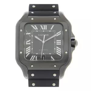 까르띠에 산토스 대형 오토매틱 블랙 다이얼 블랙 러버 남성 시계 SSPHHWJG 861800