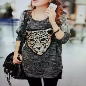 F160304 스팽글 데일리 무늬 표범 클래식 나그랑 티셔 나그랑티셔츠