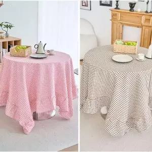 [골드스마일]디저트 식탁보 체크 컬러 프린트 라운드 원형150cm