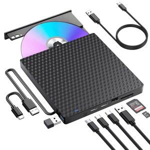노트북용 외장 CD DVD 드라이브, USB 3.0 광학 디스크 포트 4개 및 TF/SD 카드 슬롯 2개, 노트북 데스크탑 PC용 휴대용 / 버너 ROM 드라이브 11 10 8 7 XP Linux Mac OS