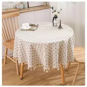 [셀러에이드]코튼 식탁보 국화 프린트 린넨 라운드 면 테이블 커버