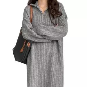 [하프클럽/셀러허브_여성트랜드패션]카라넥 긴팔 원피스 지퍼 겨울 골지 가