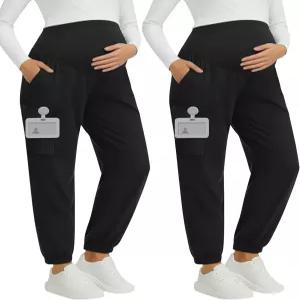 오크가든 2팩 여성용 임부 스크럽 팬츠 6포켓 조거 임신 신축성 소프트 작업복 하의