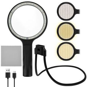 3in 1 목걸이형 확대경 LED 조명 포함 유연한 동전 우표 어린이 노인 독서 바느질 공예용