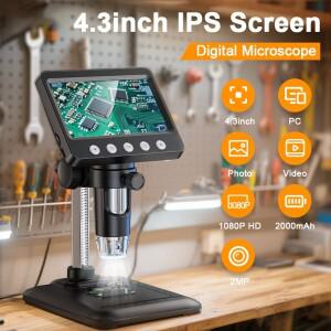 USB 디지털 현미경 4.3인치 LCD 50x-1600x 코인 확대경 8LED 조명 전자 수리 보석 작업용