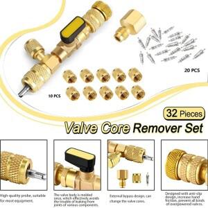 밸브 코어 제거 설치 도구 키트 (듀얼 사이즈 14 & 516 포트 포함) R22 R12 R407 R32 R600 HVAC 시스템 수