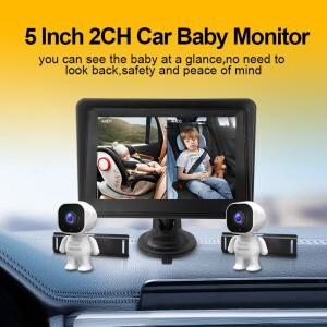 휴대용 차량용 베이비 모니터 5인치 HD 디스플레이  안전 시트 카 미러 밤 시야 후방 시트용 유선 설치