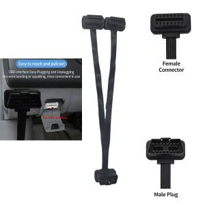 [호환제품] 30CM OBDII 연장 듀얼 커넥터 케이블 Y 스플리터 16PIN 남성여성 연결 플랫얇은 누들형 ELM327