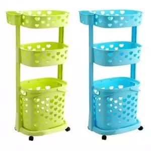 [골드스마일]3단 이동식 빨래바구니 수납 트롤리