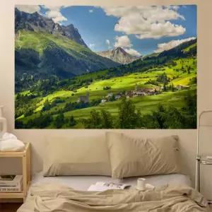 그린 패브릭 포스터 산 나무 풍경 가림막 커튼