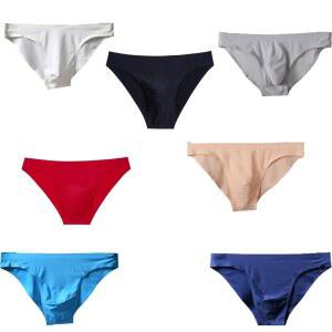 언더웨어 남성용 심리스 브리프 반바지 아이스 실크 로우 웨이스트 팬티 단색 반투명, 화이트+레드+블랙+블루+네이비+스킨+그레이, 미디엄