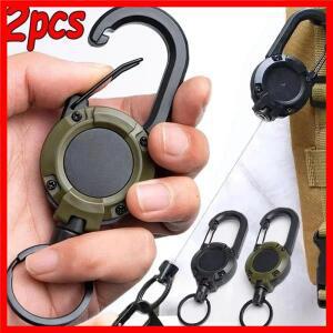 1/2/3pcs 헤비 듀티 개폐식 당겨 배지 ID 릴 Carabiner 열쇠 고리 스틸 와이어 로프 버클 키 홀더 야외 키