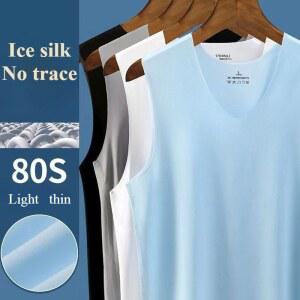 아이스 실크 티셔츠 조끼 남성 스포츠 민소매 언더 셔츠 속옷 Traceless 여름 슬림 피트 Singlet M 5XL