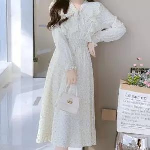 [라일리여성의류] Rly 플라워 봄 롱원피스 리본 셔링 쉬폰 원피스