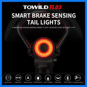TOWILD 자전거 스마트 자동 브레이크 감지등 C 타입 충전 LED 사이클링 미등 자전거 후미등 경고 자전거 미