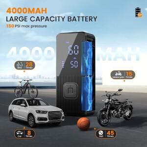 자동차 타이어 공기 펌프 인플레이터 150 PSI 디지털 압력계  LED 라이트 포함 자전거 바이크 오토바이 공