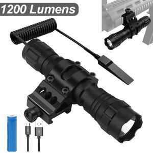 전술 손전등 1200 루멘 소총 총 라이트 충전식 IPX4 방수 압력 스위치 포함 Mlok 레일 마운트