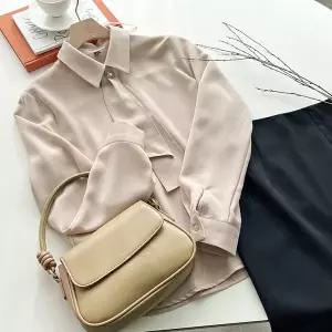 [NS홈쇼핑][샵앤] 여성 카라넥 2중 타이 정장 국내산 긴팔 블라우스N REI-WBL-4138-베이지..