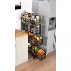 주방 틈새 냉장고 틈새수납장 4단 3단 이동식 트레이 화이트 12cmx40cm A