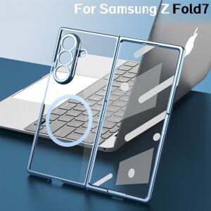 삼성 호환 갤럭시 Z 폴드 7 6 5 케이스 쉘 필름 일체형 전기 도금 투명 폴딩 힌지 커버호환용 맥세이프