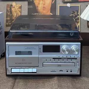 올인원 오디오플레이어 빈티지 LP CD 카세트 플레이어 스피커 내장