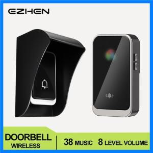 EZHEN 무선 초인종 레인 커버 포함 38개의 환영 노래 스마트 홈 도어 차임 미국/유럽 플러그 선택 가능 실