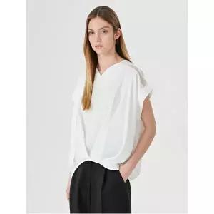 GGPX 모던 핀턱 펀칭 노카라 반팔 블라우스 GOBBA029D P363669510