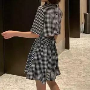 체크패턴 뒷지퍼 미니 원피스 스트링 캐주얼 뒷트임
