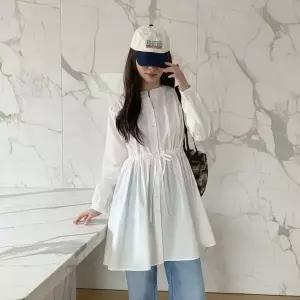 [하프클럽/]여성 밴드넥 허리조임 플레어 미니드레스