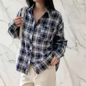 [하프클럽/]여성 루즈핏 체크 코튼 셔츠