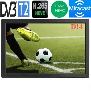 호환  Rechargeab LEADSTAR 14 인치 휴대용 미니 TV DVB-T2 디지털 튜너 Dolby AC3 10Bit Hevc 무선 화면
