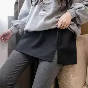 페이크티셔츠 페이크 레이어드 티셔츠 스커트 밴딩 옆트임 힙커버