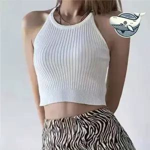 여름 홀터넥 민소매 니트 크롭탑 시원한 데일리 긴팔티셔츠