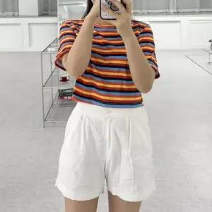 데일리룩 스트라이프 셔츠 데일리 크롭티 클래식 상의