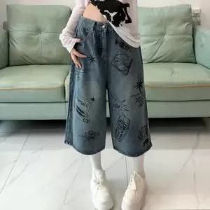 /옷자락 여자 데일리 캐주얼 칠부 청바지