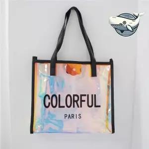 [라일리] Rly 다용도 투명 쇼퍼백 컬러풀 스트라이프 비치가방